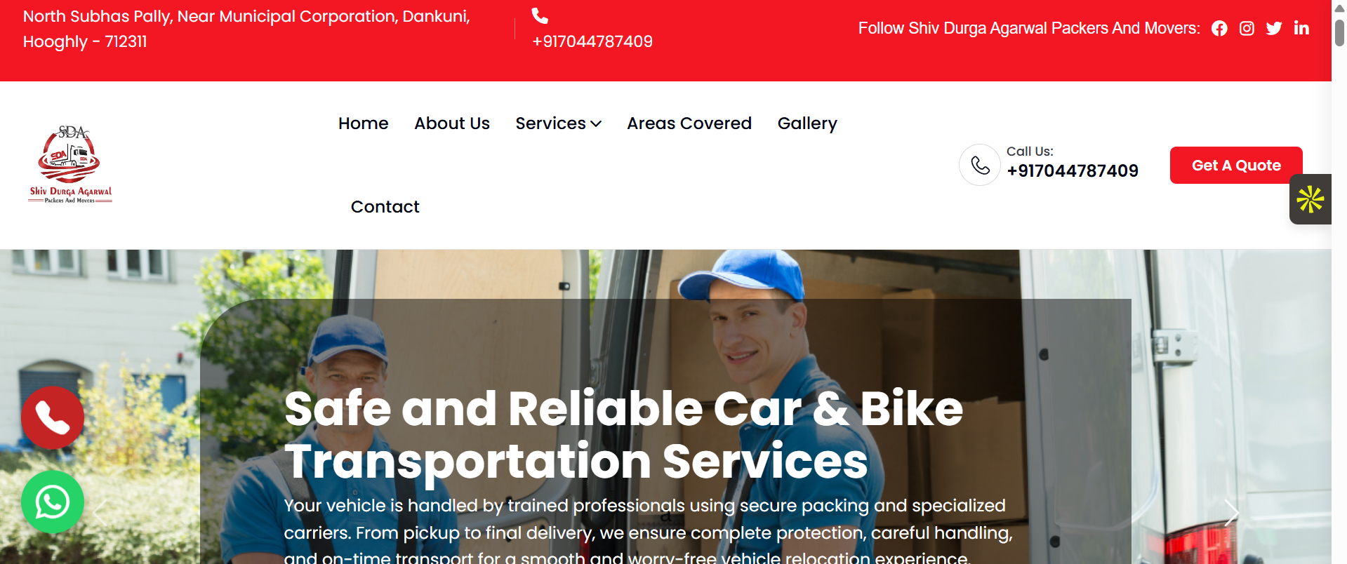 SDa Packers and Movers Logistics Website